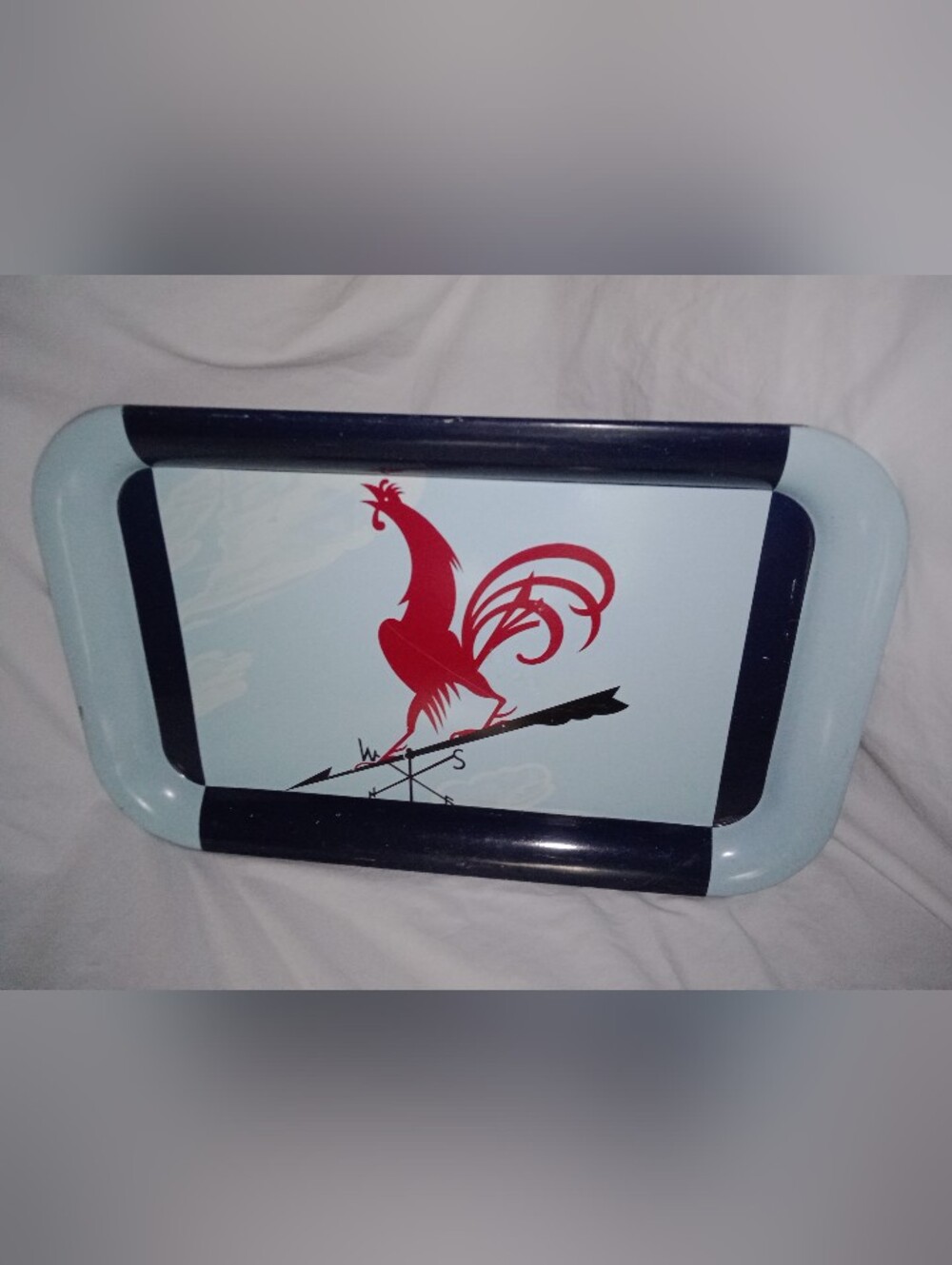 Vintage Crowing Rooster Serving Drink Tray Mid Century Modern Barware Decor